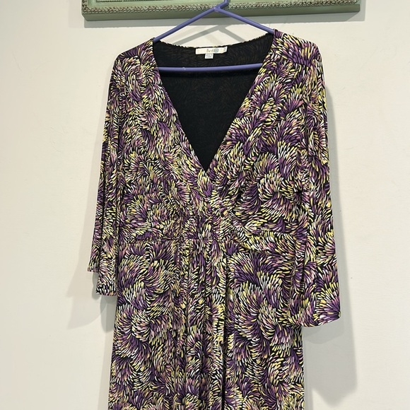 BODEN jersey knit plus size Elegant Purple and Yellow firework Women's Dress 14 - Picture 2 of 6